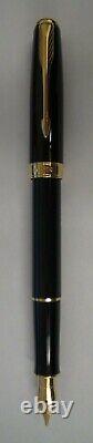 Stylo De Fontaine Parker Sonnet Black Lacquer & Gold Old Style Broad Point New In Box