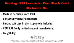 Stylo De Fontaine Rotring 600 Or Noir, 18k Gold L Nib, (nouveau Vieux Stock) Depuis Les Années 1980