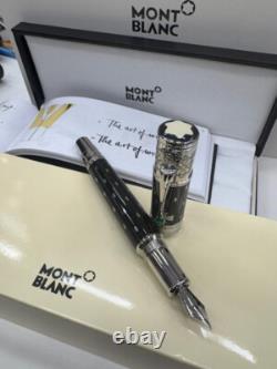 Stylo à plume Montblanc Queen Elizabeth en argent, corps noir lisse + capuchon