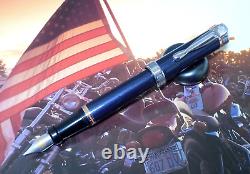 Stylo plume Harley Davidson bleu / chrome neuf dans sa boîte Lot K39