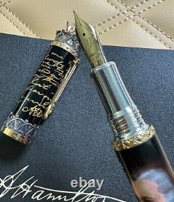 Stylo-plume Montegrappa Alexander Hamilton Noir en Or 18K M NIB Édition Limitée de 177