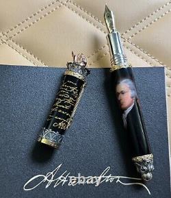 Stylo-plume Montegrappa Alexander Hamilton Noir en Or 18K M NIB Édition Limitée de 177