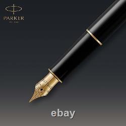 Stylo-plume Parker Sonnet en laque noire avec garniture en or et plume moyenne dans un coffret cadeau