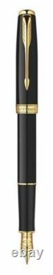 Stylo plume Parker Sonnet laqué noir et or, pointe extra fine, neuf dans sa boîte