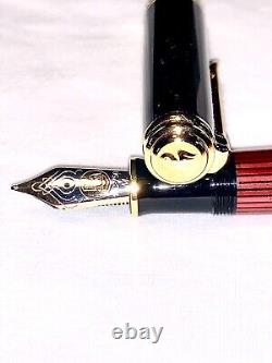 Stylo-plume Pelikan Souveran M800 Noir-Rouge 18C-750F NIB MÉDIUM Avec Boîte et Documents