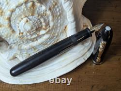 Stylo plume Vintage Gamma Commander Jumbo Noir Ébène Brillant avec Finitions Dorées