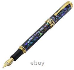 Stylo-plume Xezo Maestro Abalone à pointe moyenne-fine, plaqué or 18 carats. Fait main, édition limitée