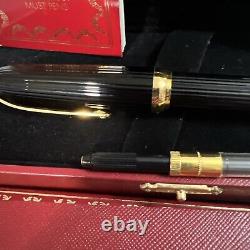 Stylo plume composite noir Cartier avec plume en or 18K, stock ancien neuf avec boîte d'origine