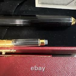 Stylo plume composite noir Cartier avec plume en or 18K, stock ancien neuf avec boîte d'origine