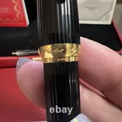 Stylo plume composite noir Cartier avec plume en or 18K, stock ancien neuf avec boîte d'origine