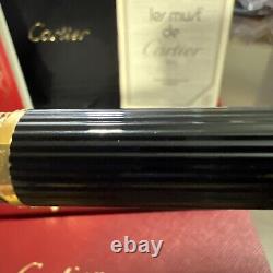 Stylo plume composite noir Cartier avec plume en or 18K, stock ancien neuf avec boîte d'origine