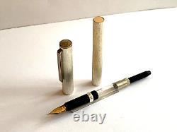 Stylo plume vintage rare Dunhill à finition brossée en argent sterling 14k 585 avec plume